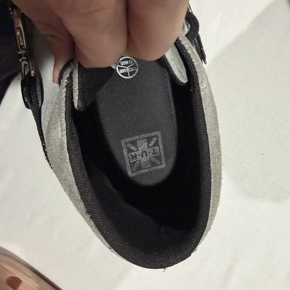 TUK Mens 12 Grey Suede Creeper Sneakers Bondage Straps D-Ring Zipper Punk Rock